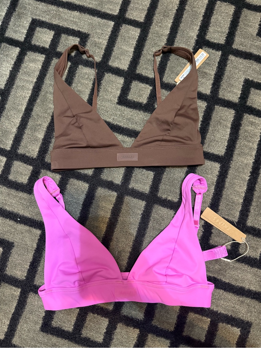 SKIMS Soft Triangle Bralettes in Brown & Hot Pink